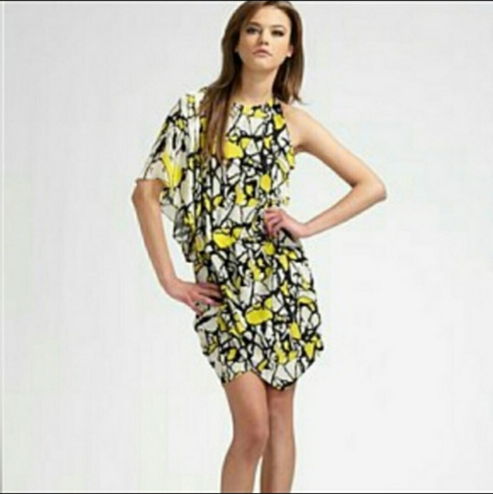 NEW Robert Rodriguez Yellow Multi Silk One Shoulder whimsigoth mobwife Size 6